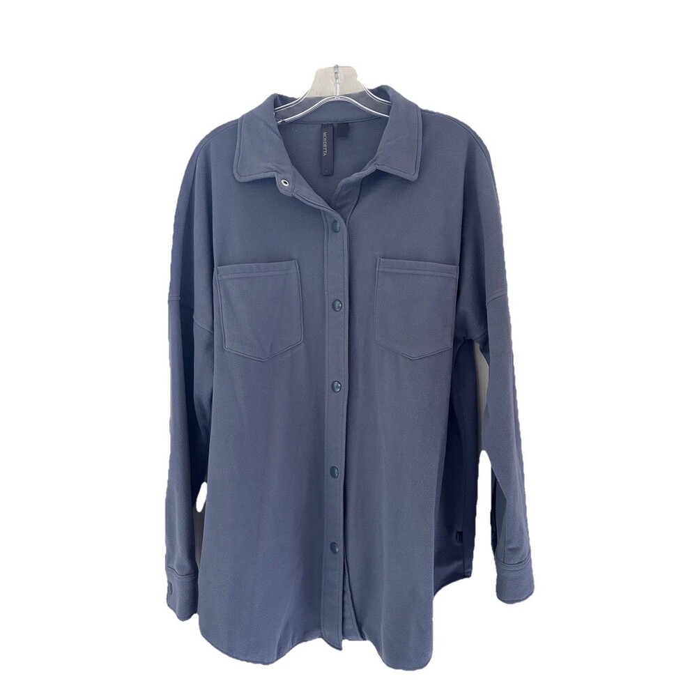 Mondetta Women’s Fleece Shacket Large Blue Snap Front Jacket Pockets Gorpcore L